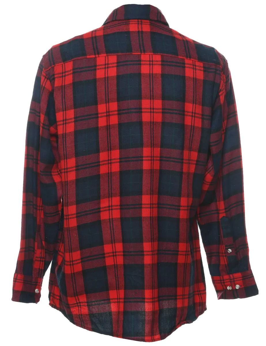 Long Sleeved Navy & Red Checked Shirt - L