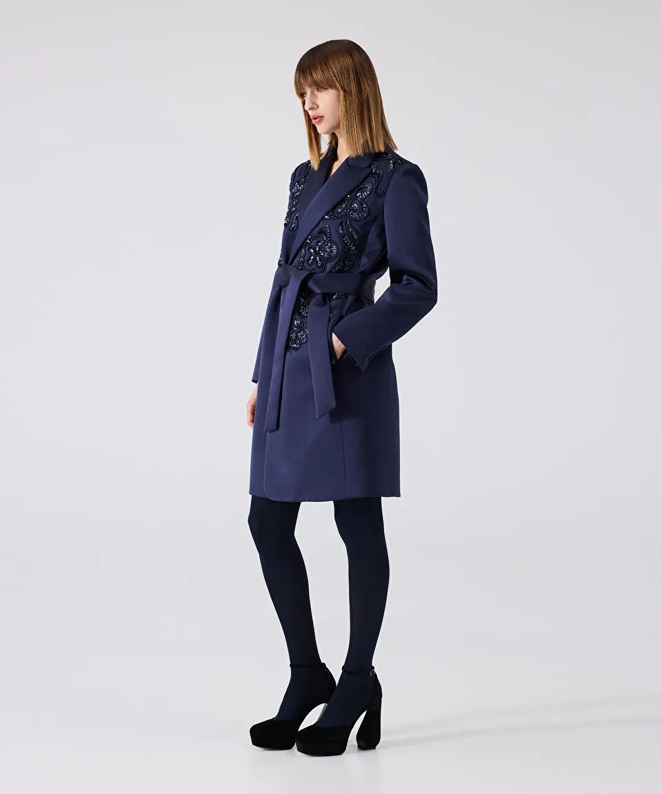 Machka Sequin Embroidered Topcoat Navy