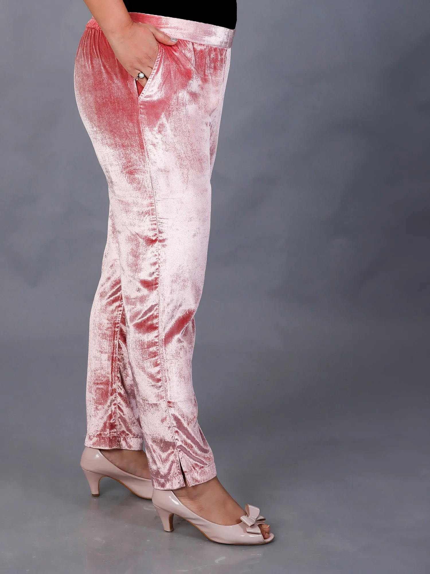 Makhfi Pink Velvet Straight Pant Only