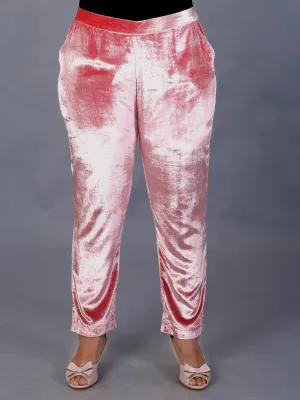 Makhfi Pink Velvet Straight Pant Only