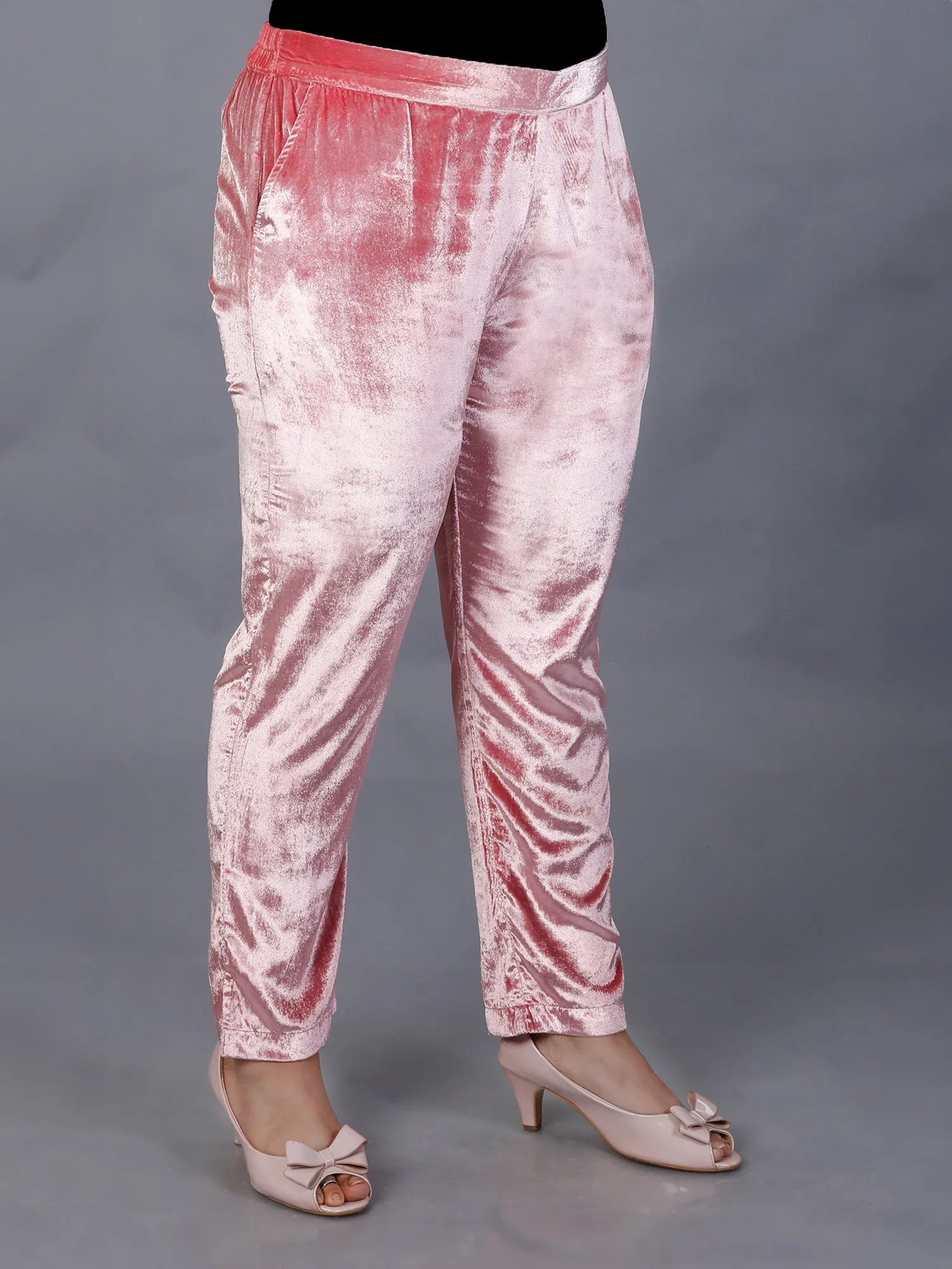 Makhfi Pink Velvet Straight Pant Only