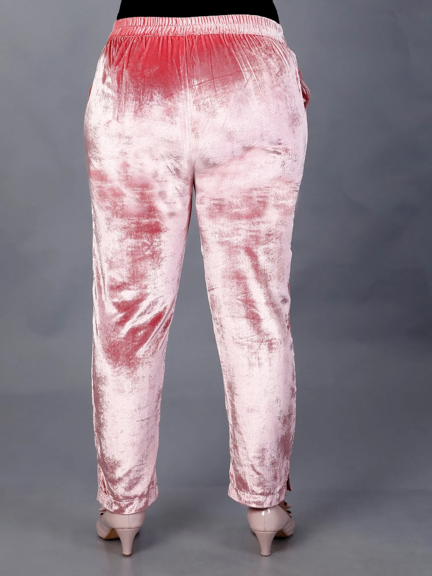 Makhfi Pink Velvet Straight Pant Only