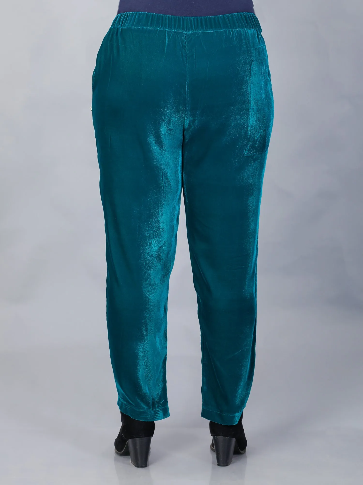 Makhfi Teal Velvet Straight Pant Only