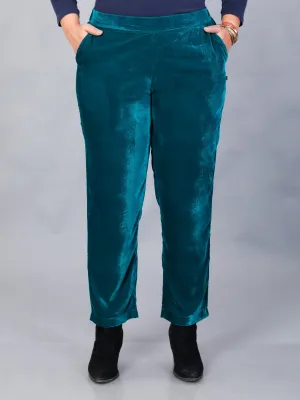 Makhfi Teal Velvet Straight Pant Only