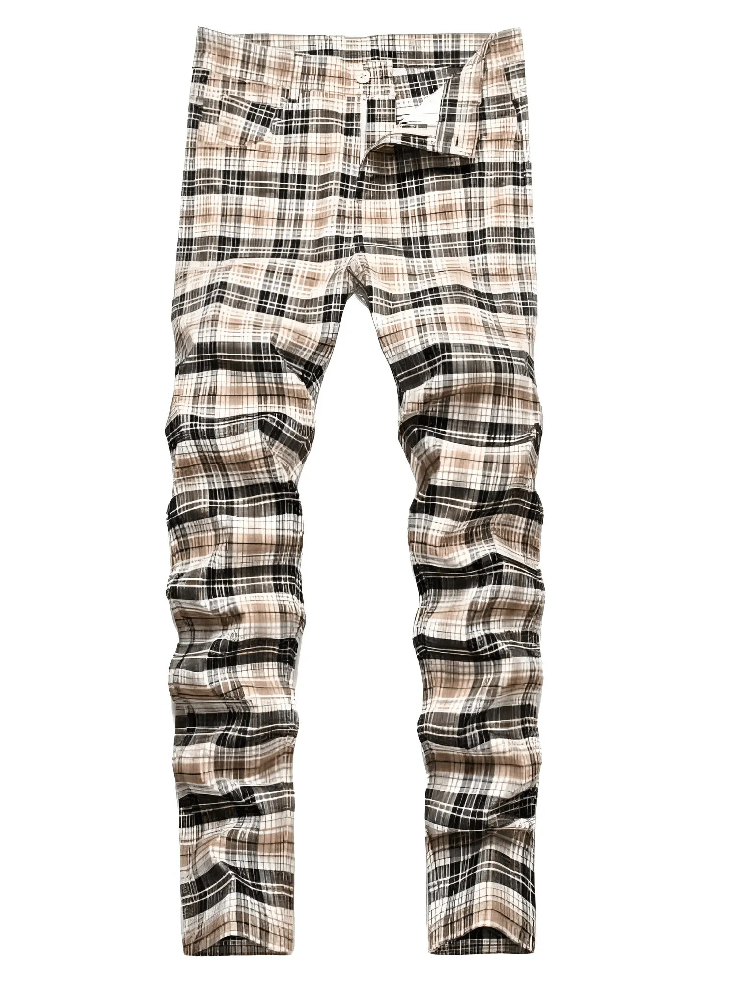 Men's Casual Plaid Pants High Stretch Straight Leg Trousers Slim Fit