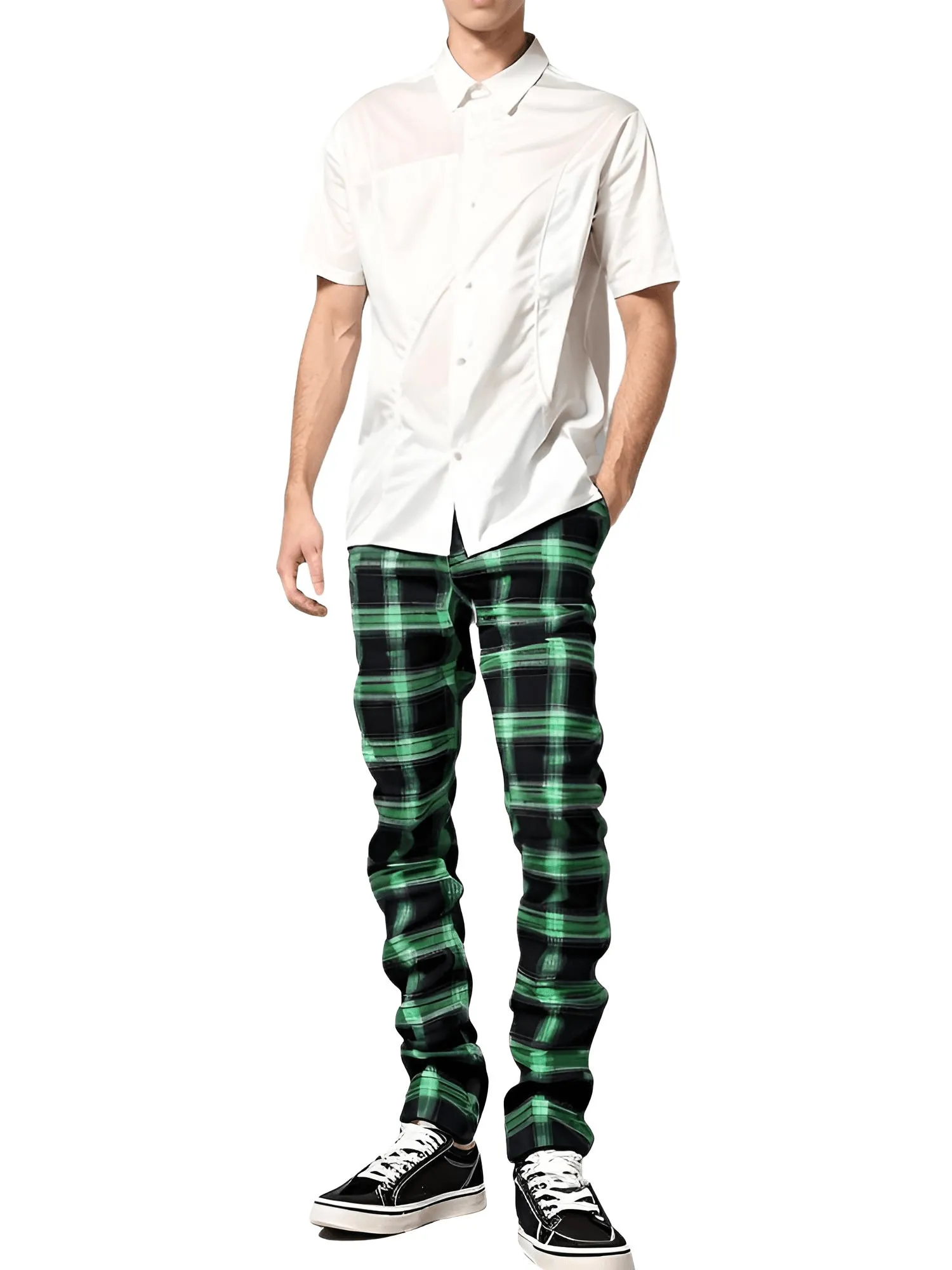 Men's Casual Plaid Pants High Stretch Straight Leg Trousers Slim Fit