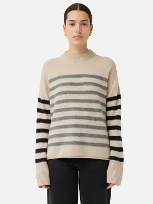 Merino Cashmere Stripe Jumper | Neutral