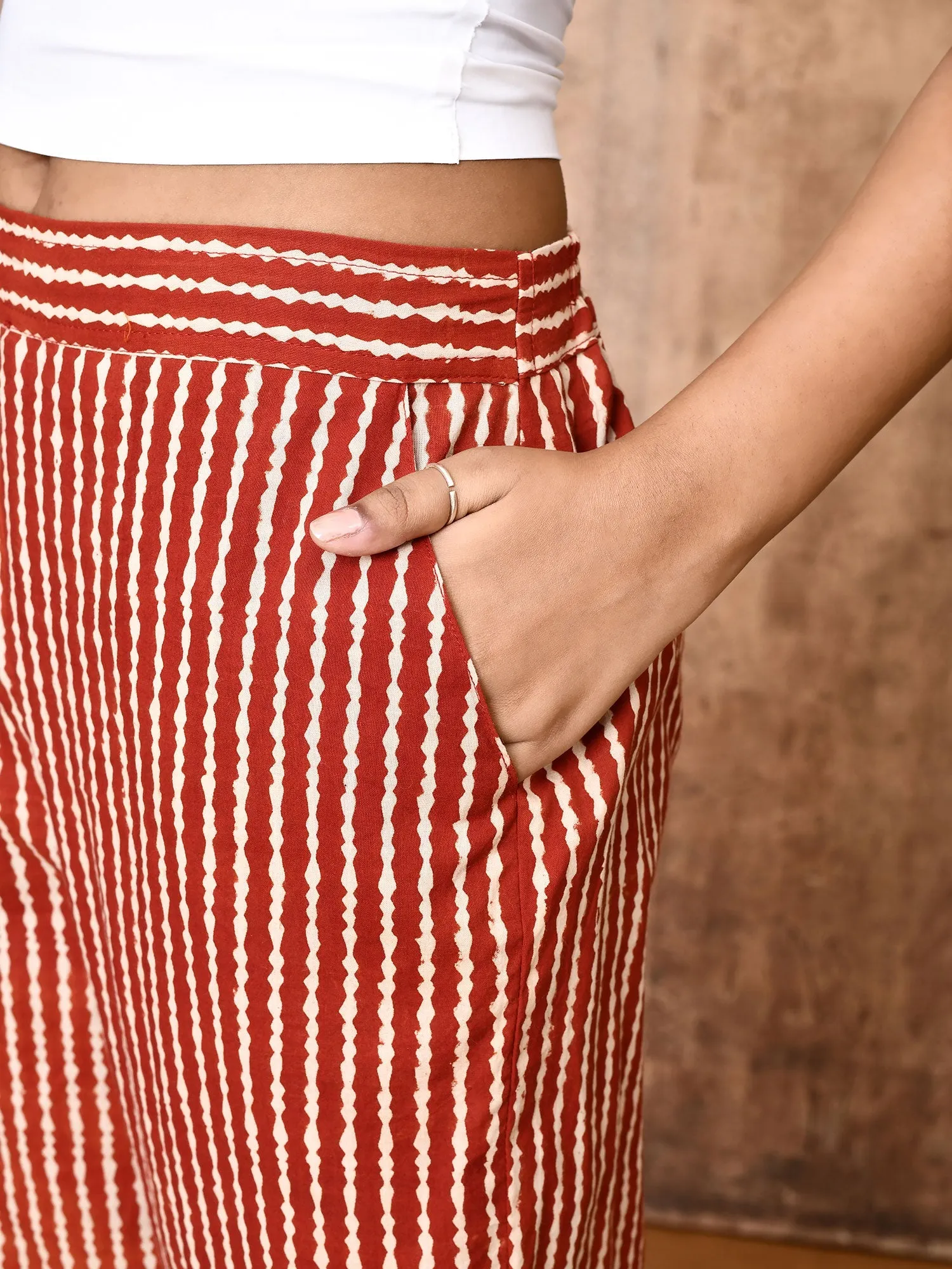 Mira Red Cotton Bagru Hand Printed Pant