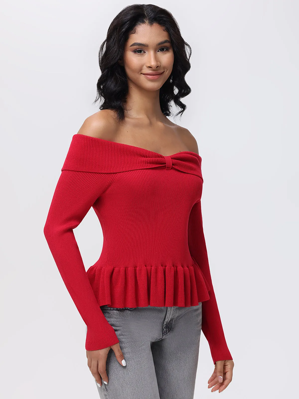 Morgan: Off Shoulder Peplum Sweater