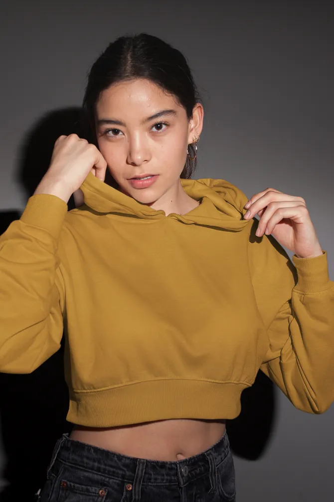 Mustard Yellow Crop Hoodie for women