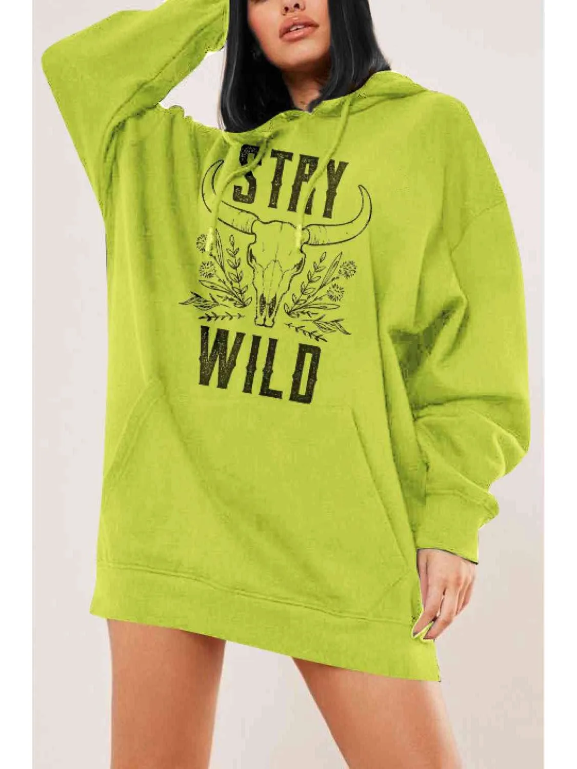 NicholesGifts Women Simply Love Full Size Stay Wild Graphic Lime Colored Hoodie