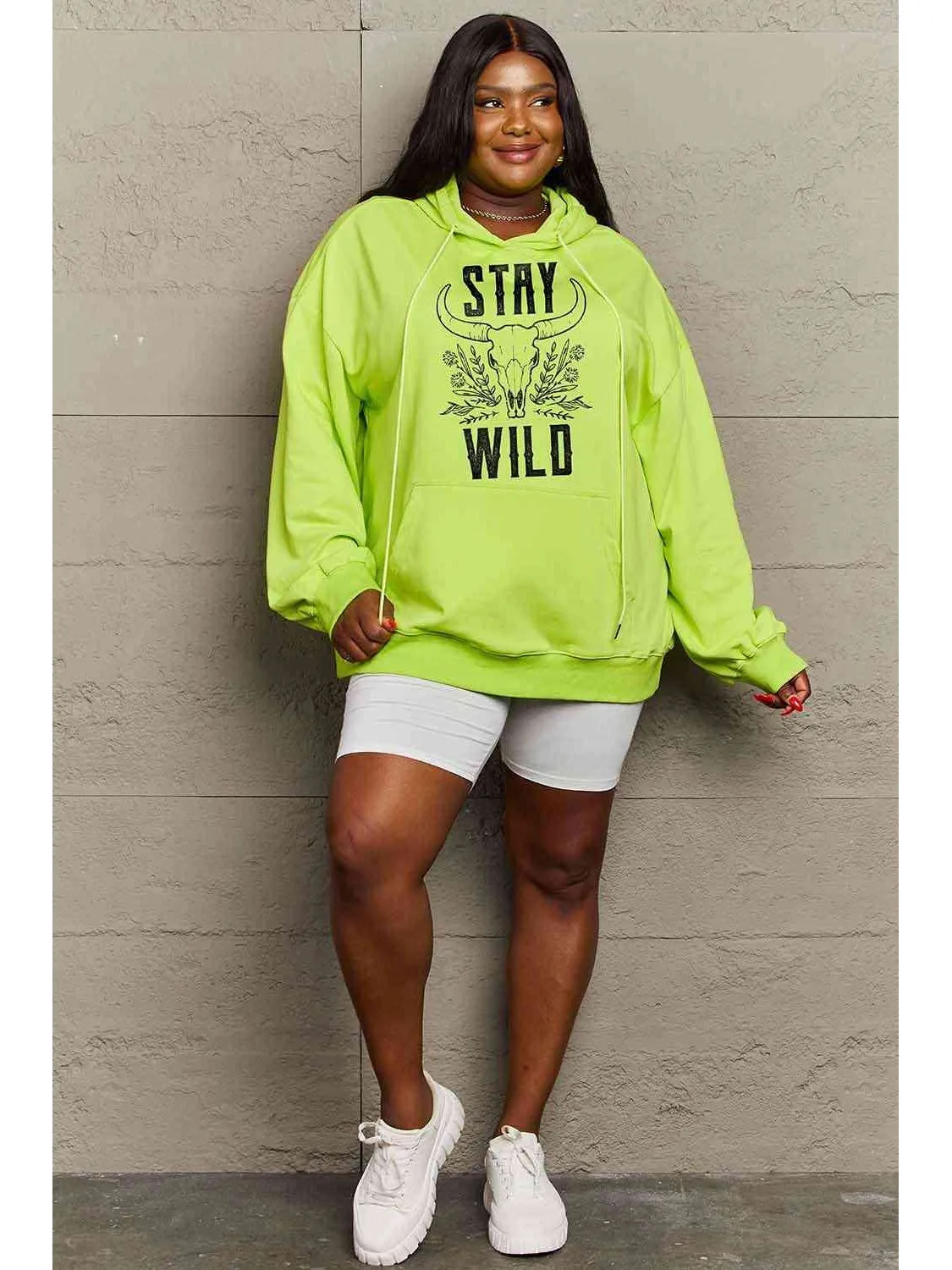 NicholesGifts Women Simply Love Full Size Stay Wild Graphic Lime Colored Hoodie