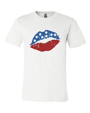 Plus Size Crew Neck Patriotic Lips Print T-Shirt