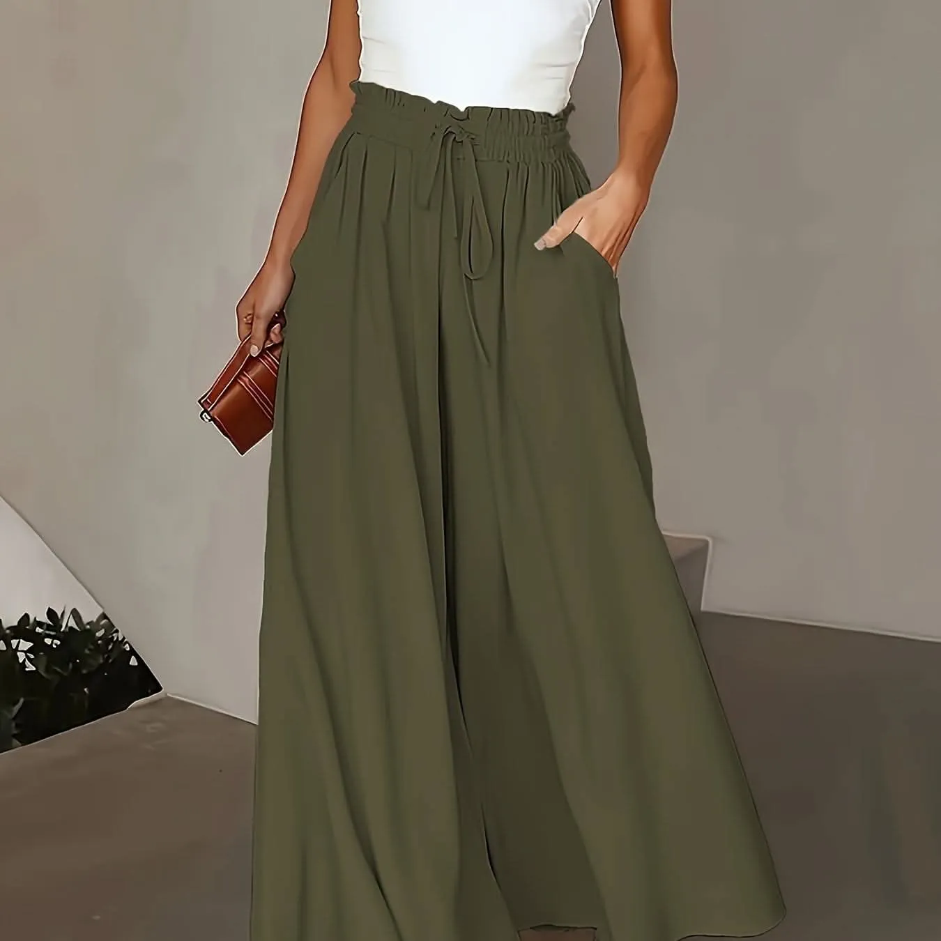 Plus Size Elegant Wide Leg TieFront Pants