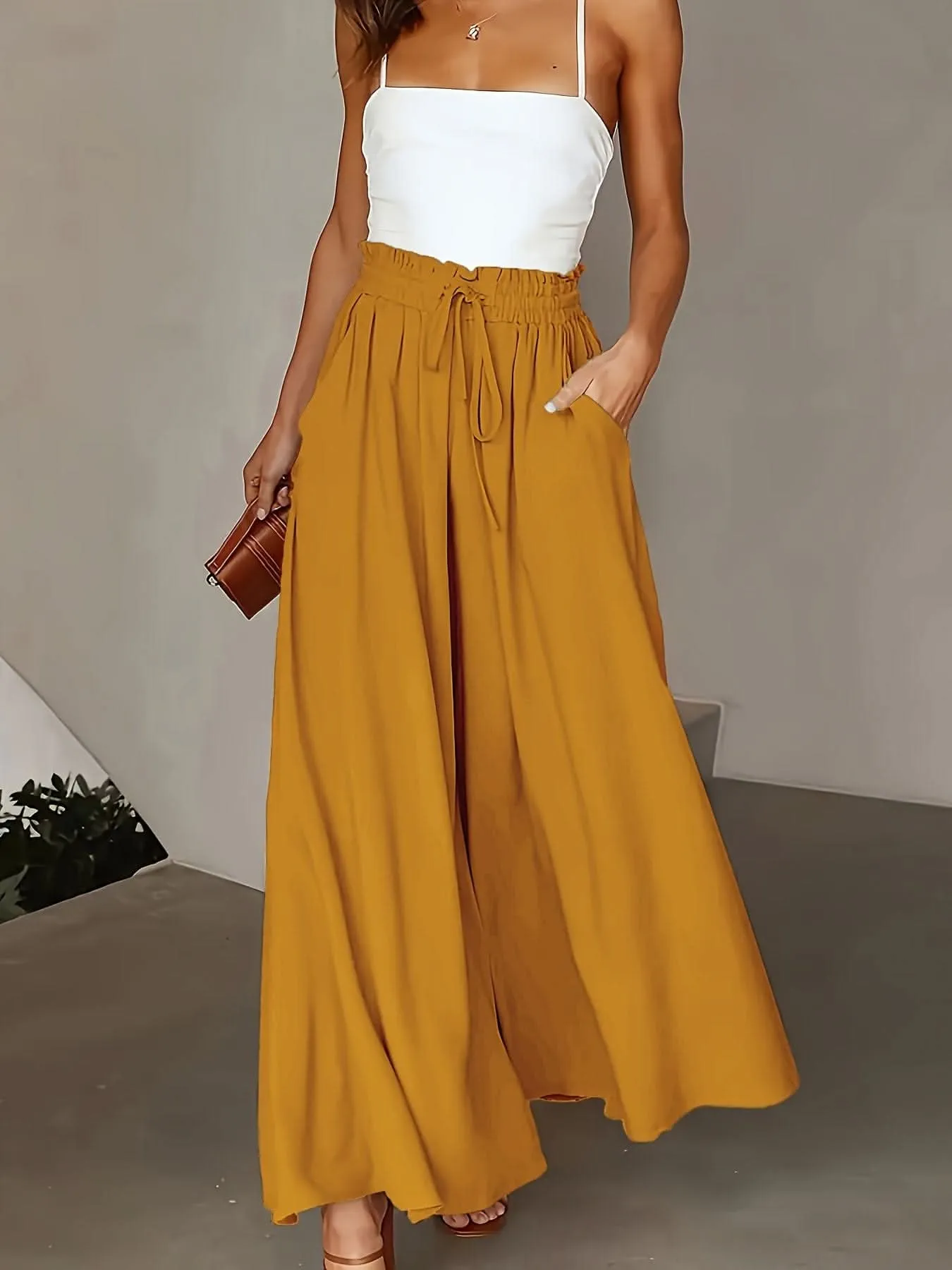 Plus Size Elegant Wide Leg TieFront Pants