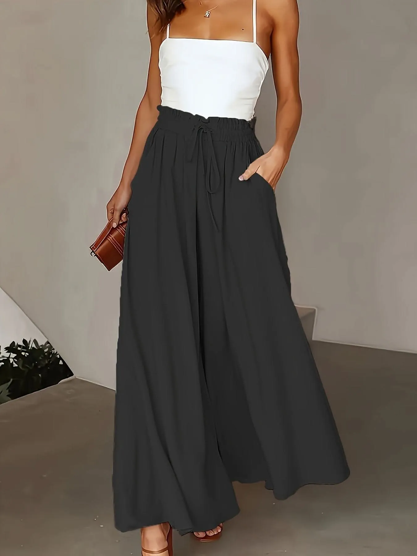 Plus Size Elegant Wide Leg TieFront Pants