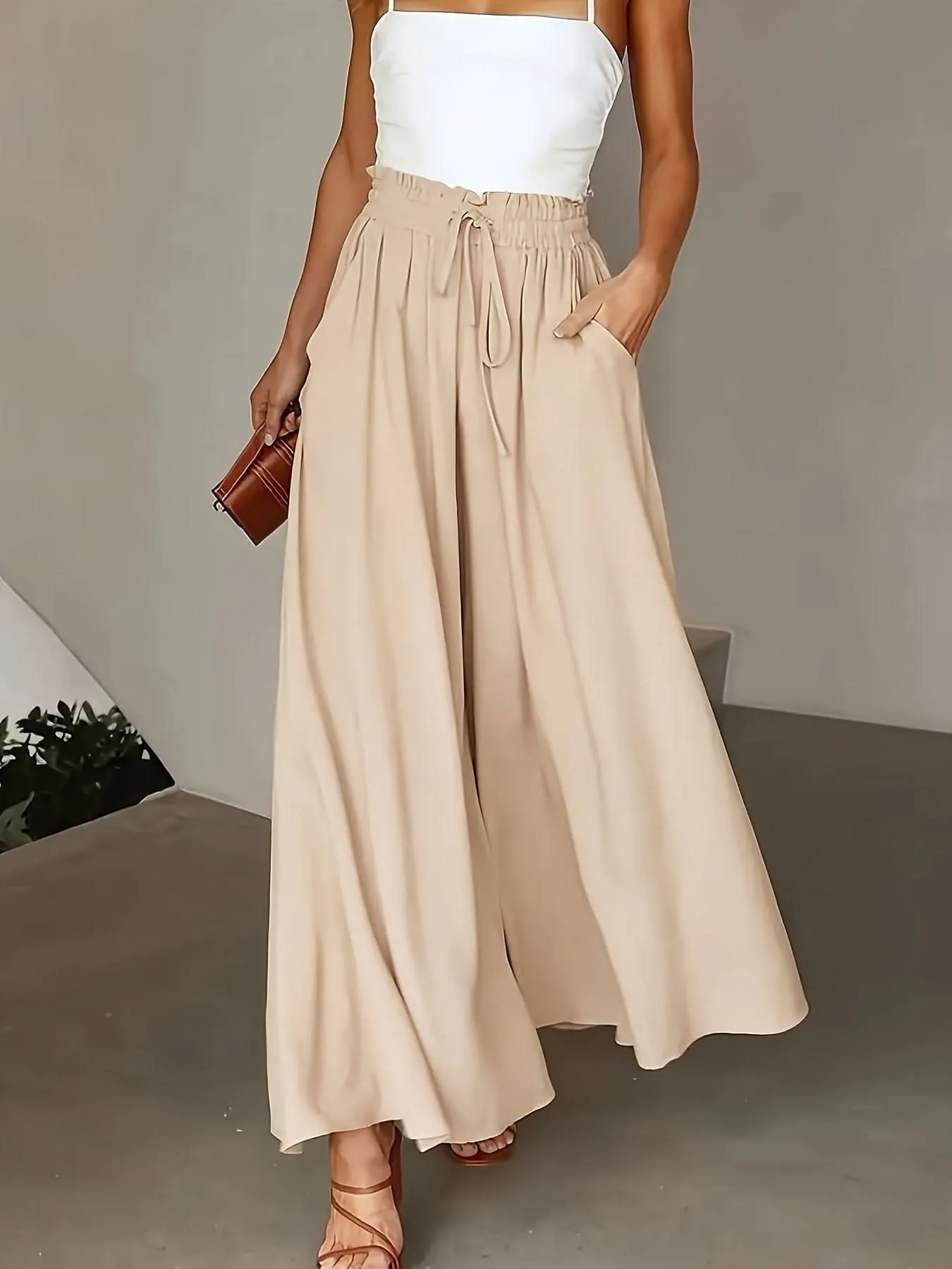 Plus Size Elegant Wide Leg TieFront Pants