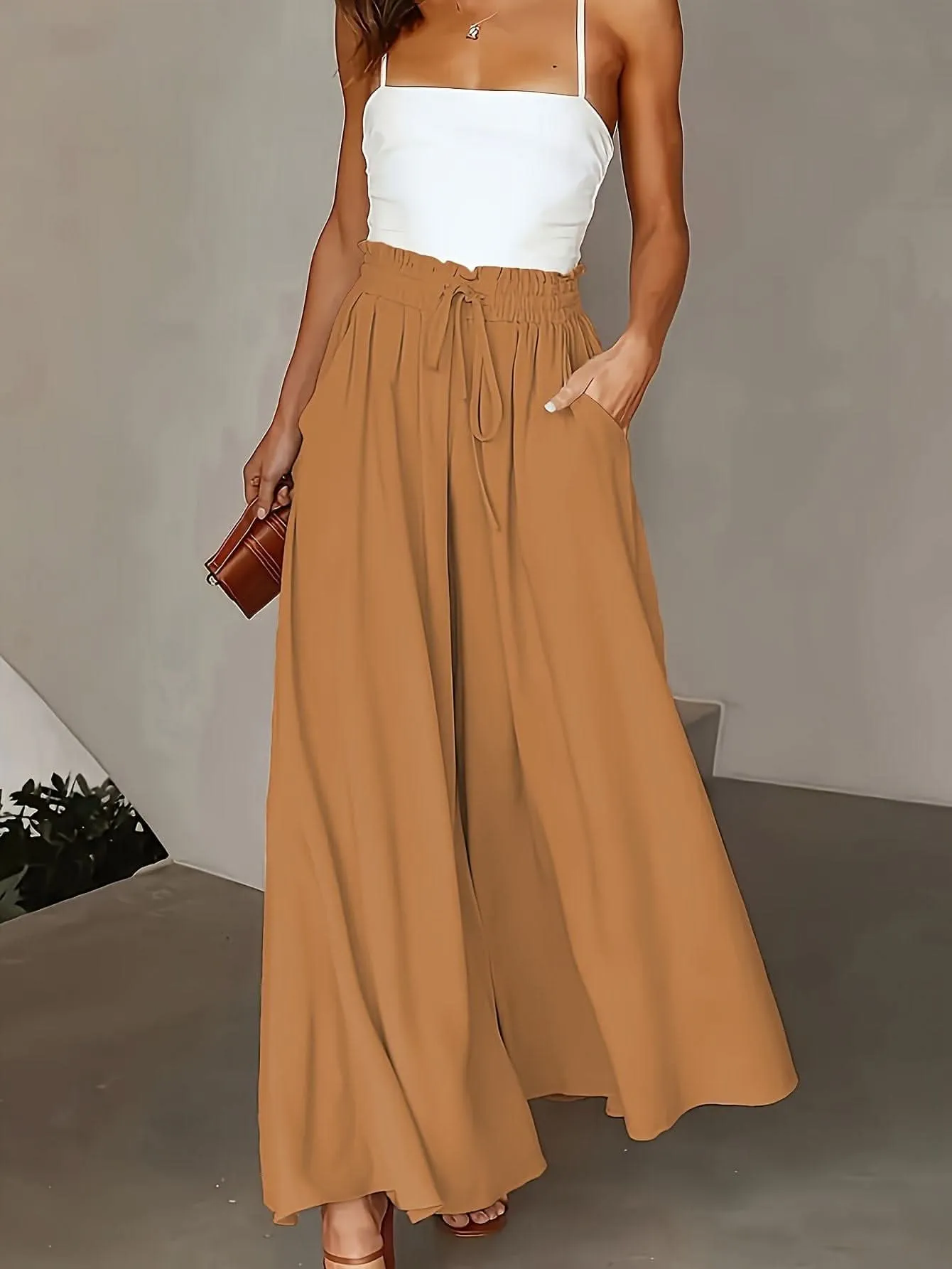 Plus Size Elegant Wide Leg TieFront Pants