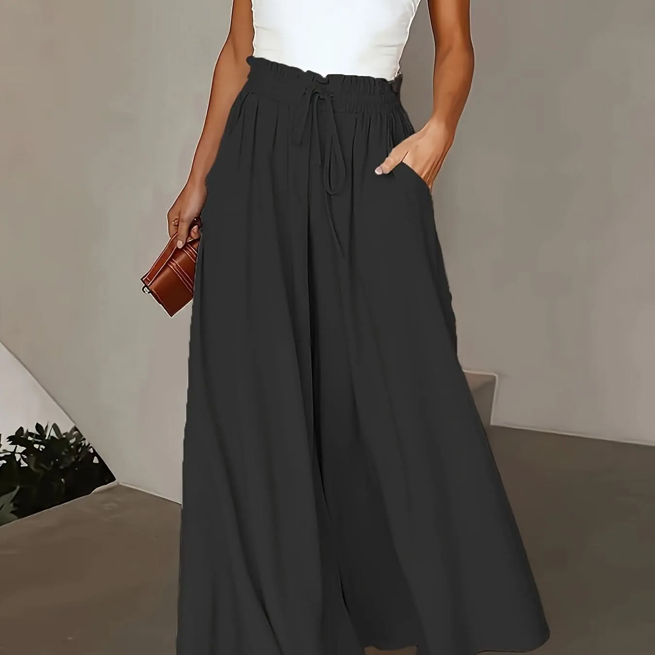 Plus Size Elegant Wide Leg TieFront Pants