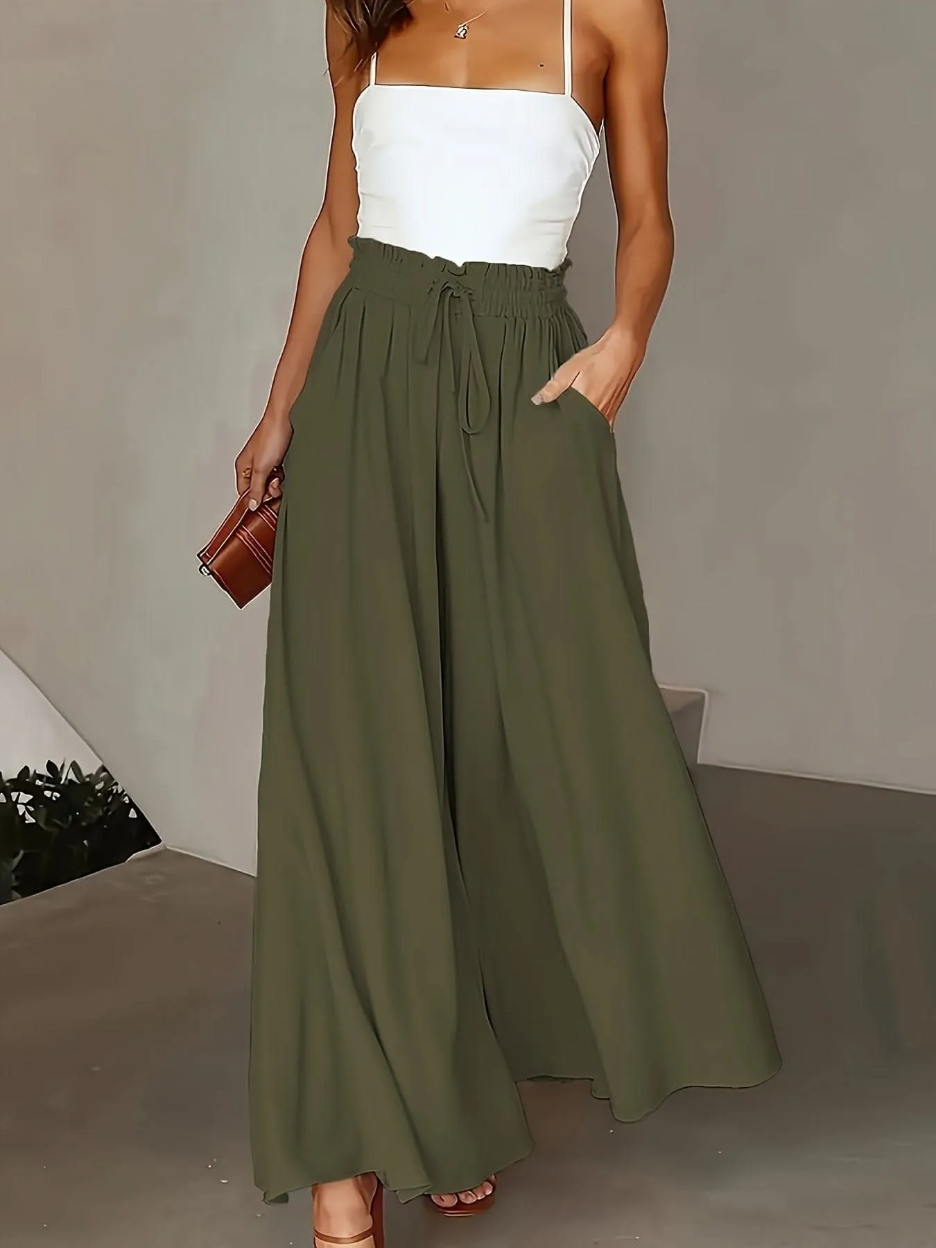 Plus Size Elegant Wide Leg TieFront Pants