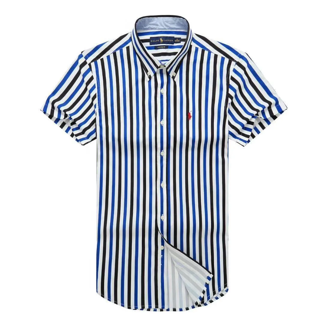 PRL Classic Fit Blue White and Black Stripe Shortsleeve Shirt