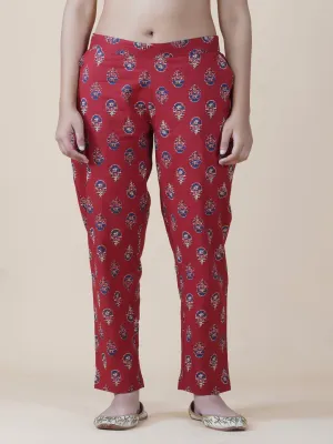 Red Ajrakh Print Straight Pants