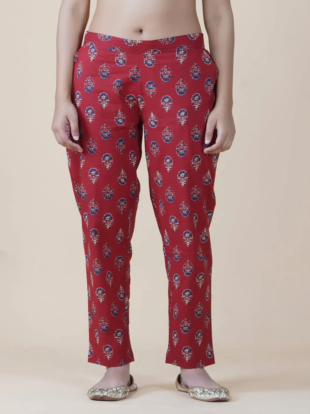 Red Ajrakh Print Straight Pants