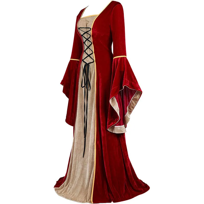 Renaissance Halloween Costume Women Medieval Dress Velvet Queen Dresses