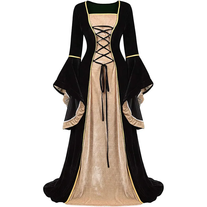 Renaissance Halloween Costume Women Medieval Dress Velvet Queen Dresses