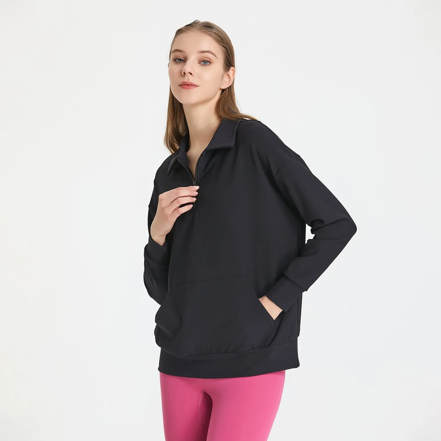 Rib Collared Autumn Winter Sportswear Sweater Women Half Zipper Yoga Clothing Top Running Workout Long Sleeve Coat