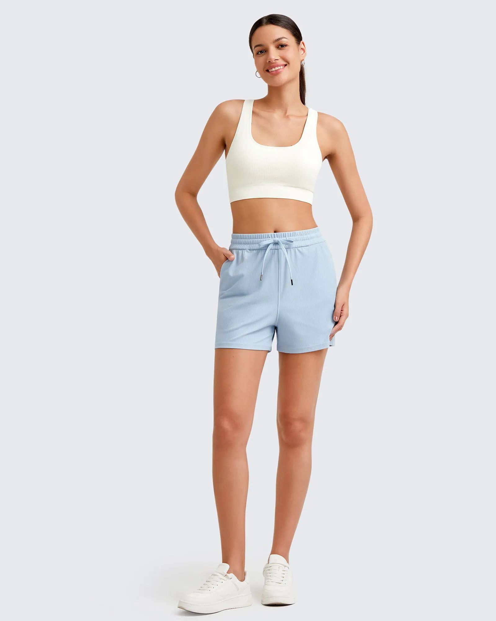 Ribbed Mid-Rise Drawstring Shorts