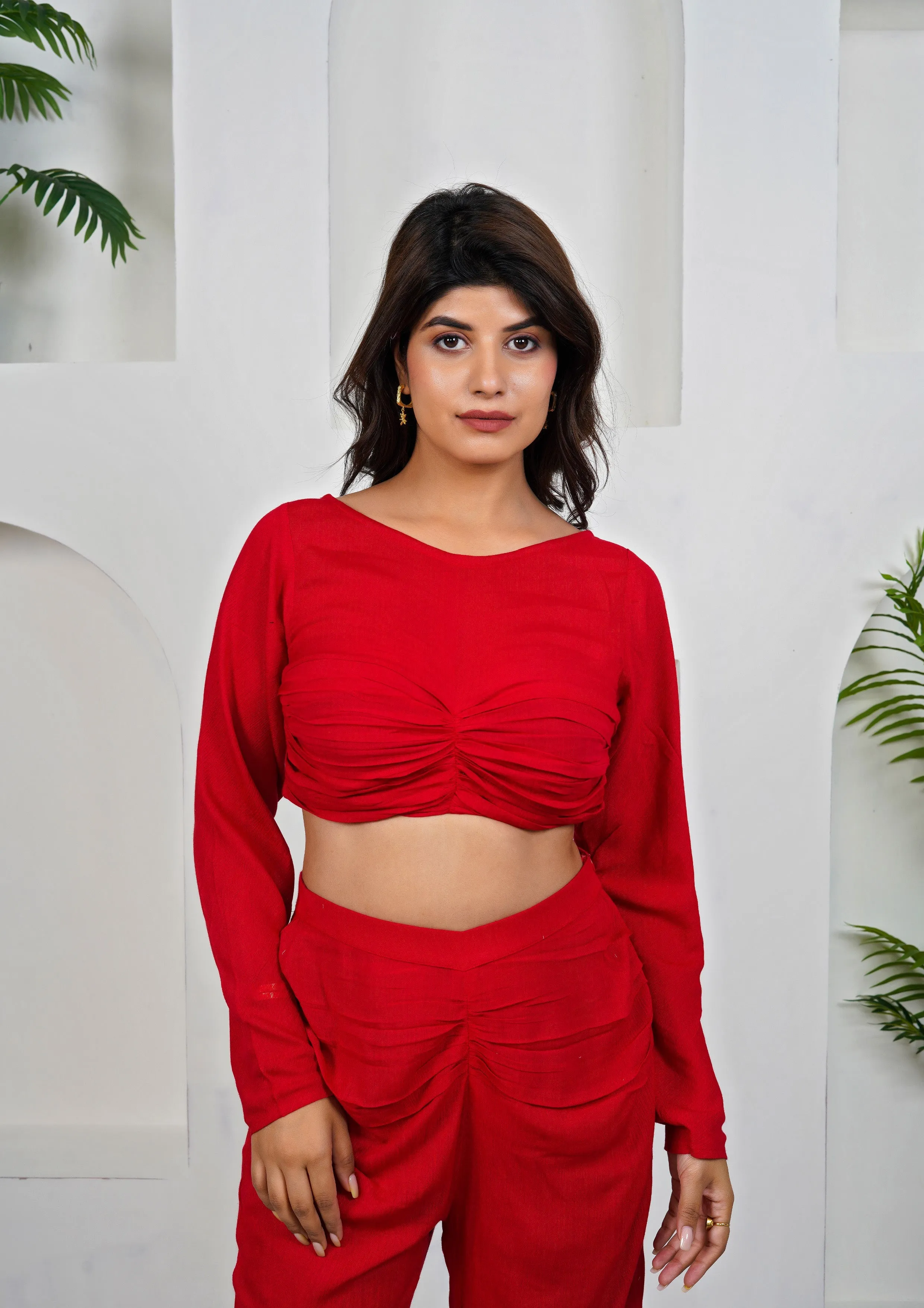 Scarlet Red Cotton Gathered Co-Ord Set