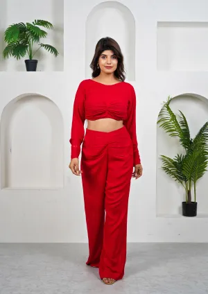 Scarlet Red Cotton Gathered Co-Ord Set