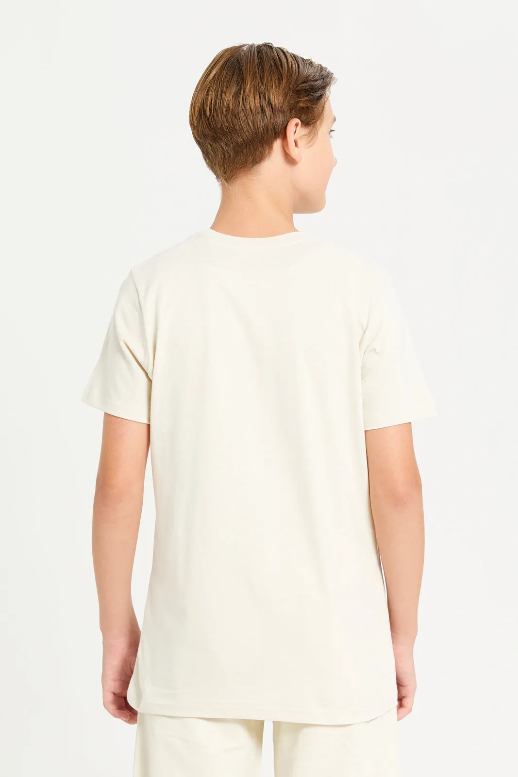 Senior Boys Beige And Olive T-Shirt Set (Pack Of 2)