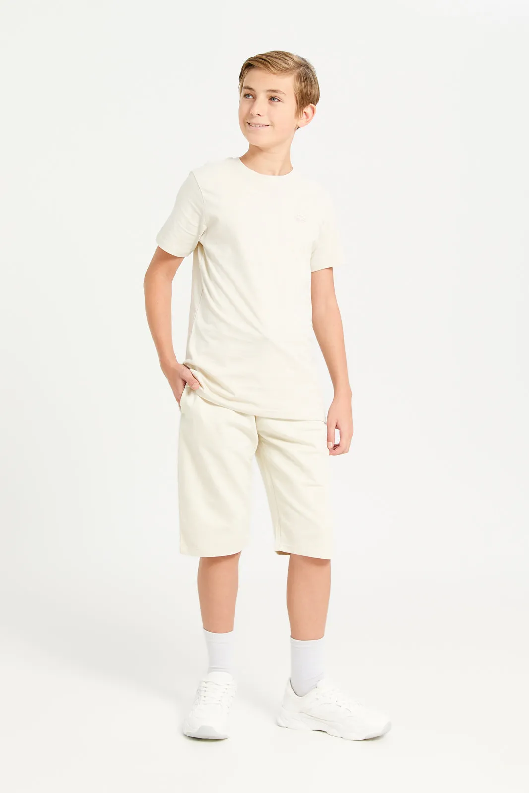 Senior Boys Beige And Olive T-Shirt Set (Pack Of 2)