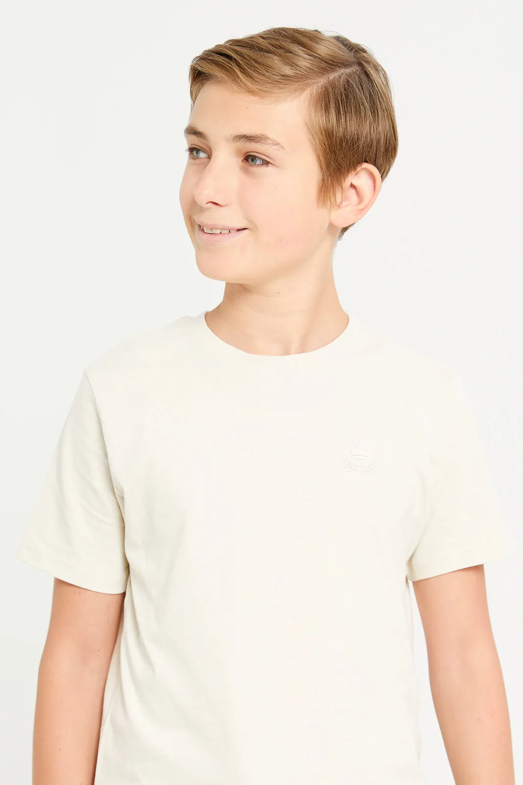 Senior Boys Beige And Olive T-Shirt Set (Pack Of 2)