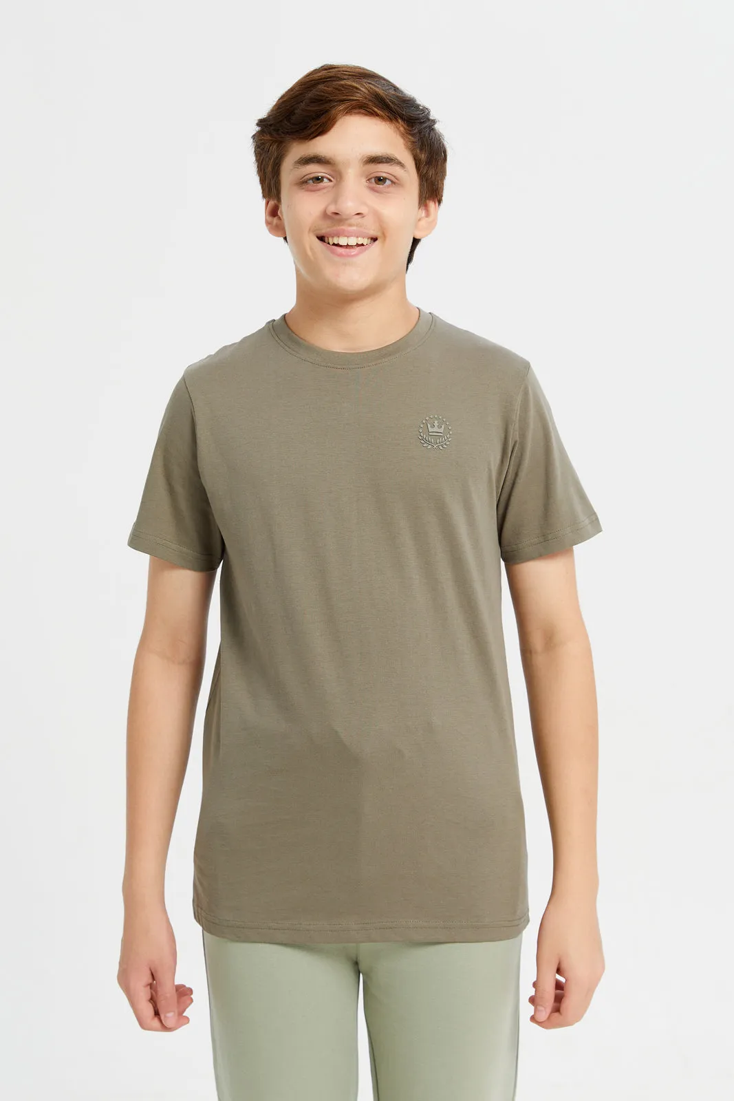 Senior Boys Beige And Olive T-Shirt Set (Pack Of 2)