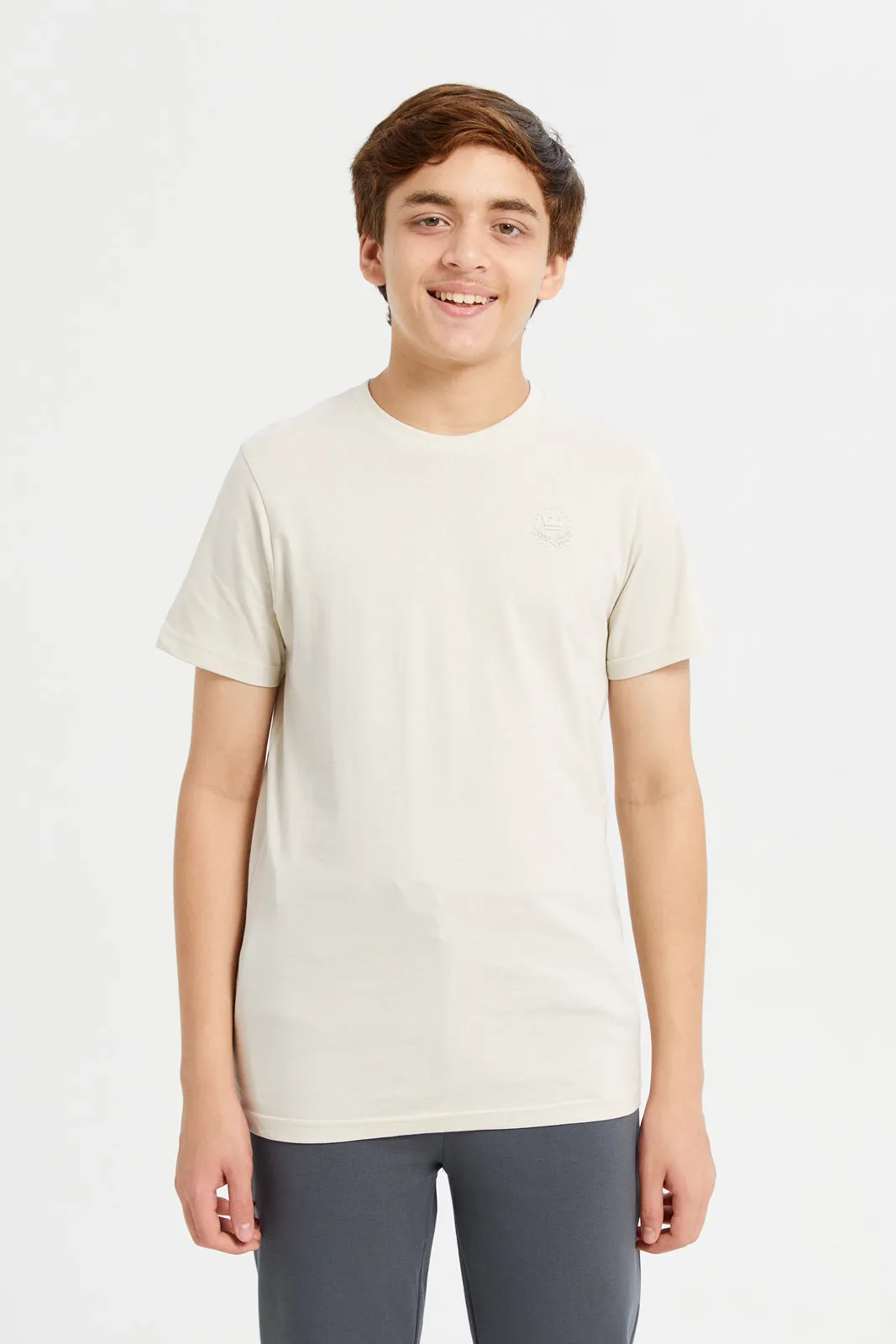 Senior Boys Beige And Olive T-Shirt Set (Pack Of 2)