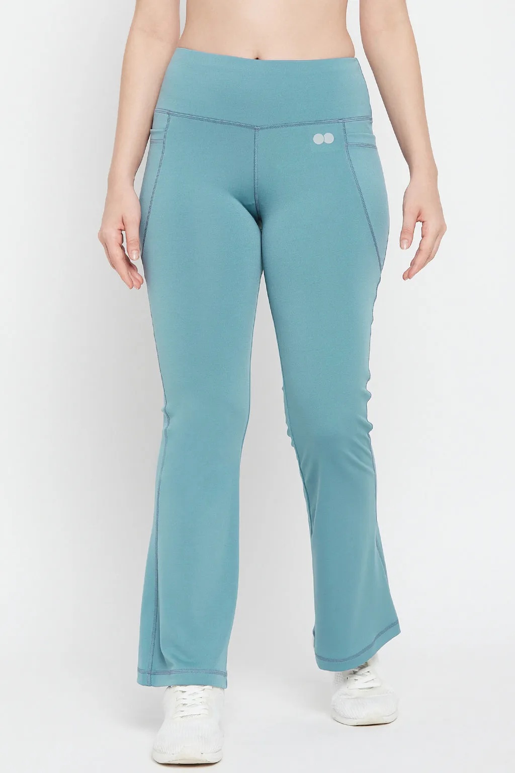 Sky Blue Polyamide Flared Yoga Pants With Side Pockets