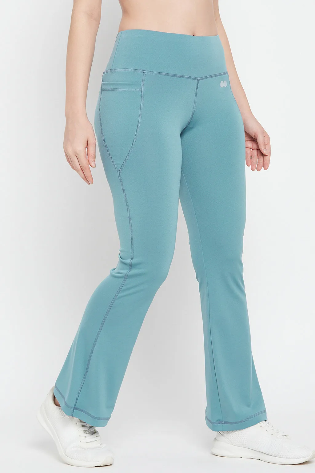 Sky Blue Polyamide Flared Yoga Pants With Side Pockets