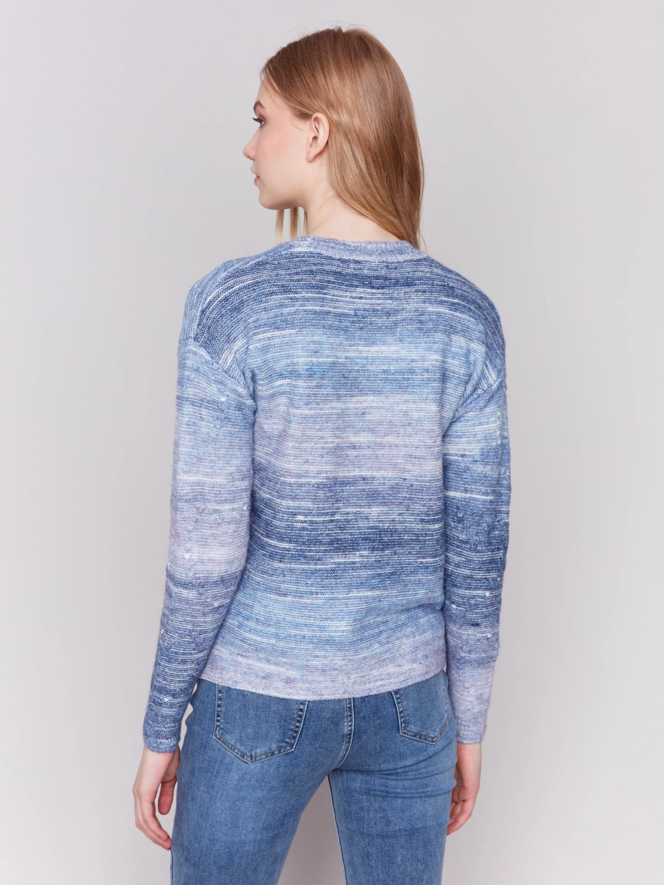 Space Dye Knit Sweater With Drop Shoulders - Blue