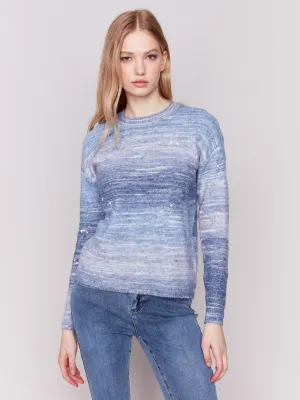 Space Dye Knit Sweater With Drop Shoulders - Blue