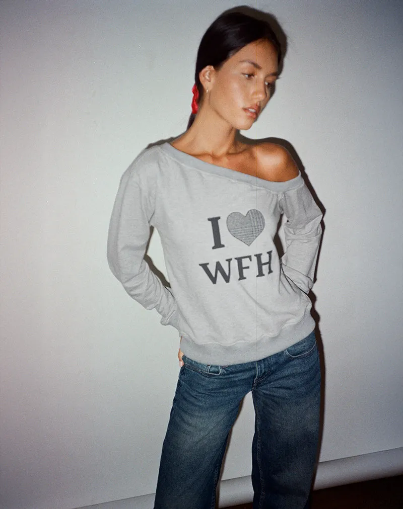 Toria Sweatshirt in Grey Marl with I Love WFH Graphic