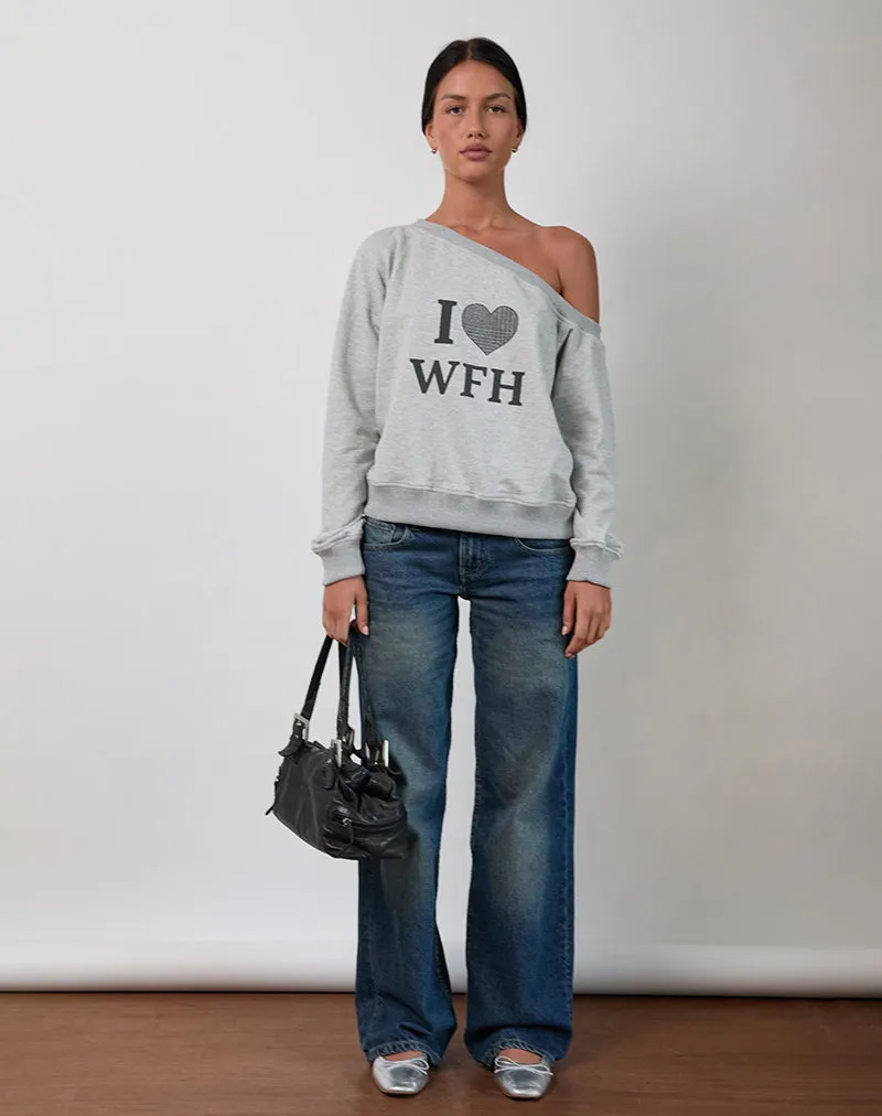 Toria Sweatshirt in Grey Marl with I Love WFH Graphic