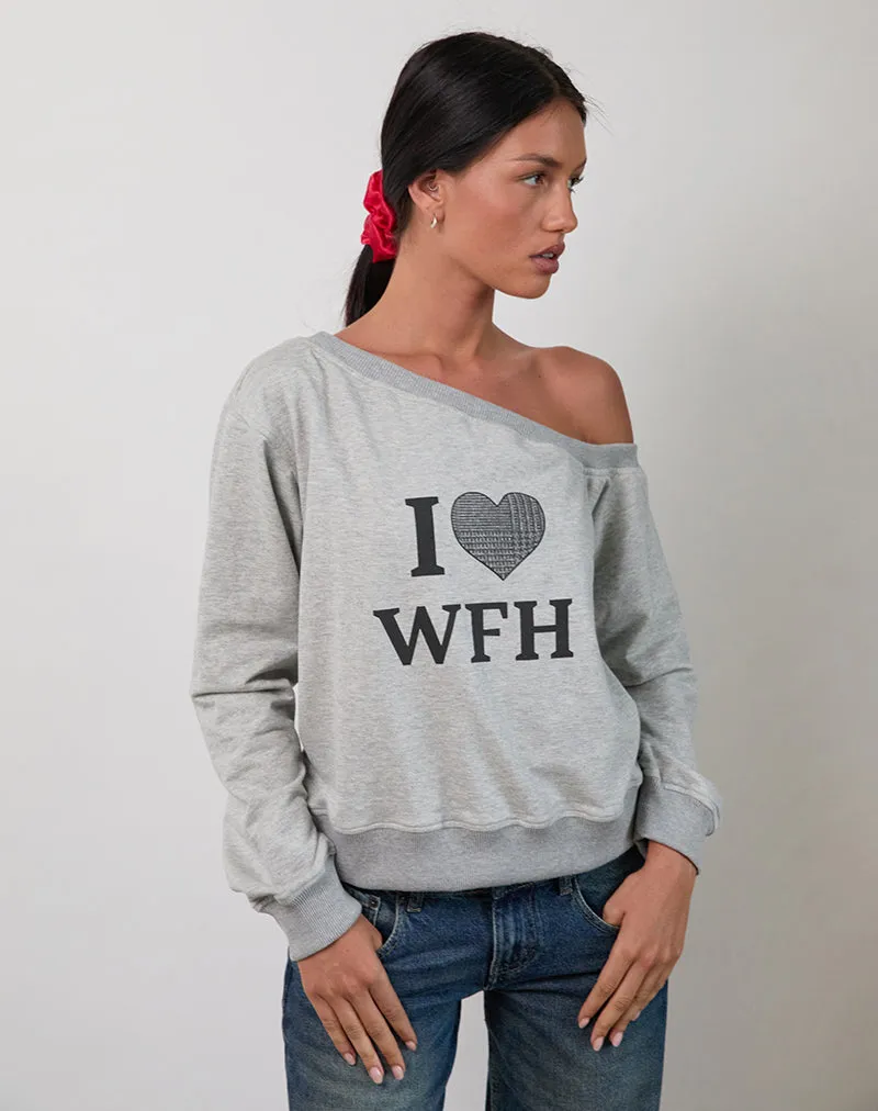 Toria Sweatshirt in Grey Marl with I Love WFH Graphic