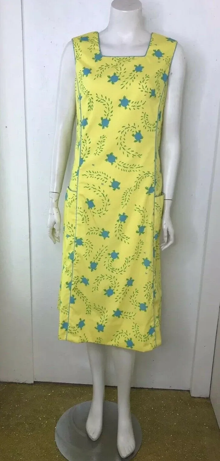 Vintage THE VESTED GENTRESS Retro Hand Screen Print Turtles Yellow Blue Dress 10