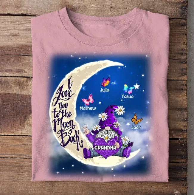 Violet Gnome Grandma T Shirt, Mom Loves Butterfly Kids To The Moon And Back Tees