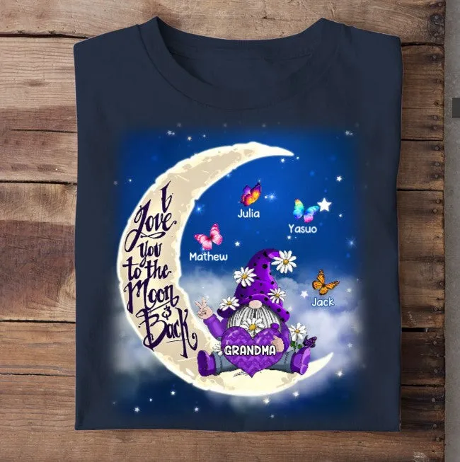 Violet Gnome Grandma T Shirt, Mom Loves Butterfly Kids To The Moon And Back Tees