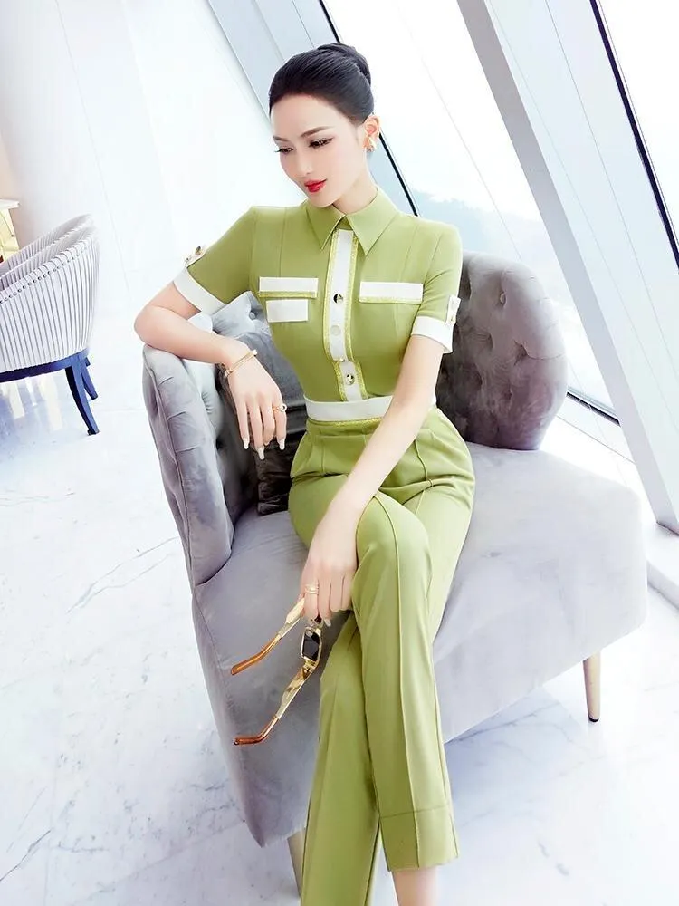 VJE Summer Women's Fashion OL Professional Short Sleeve Pants Jumpsuit - Fortu