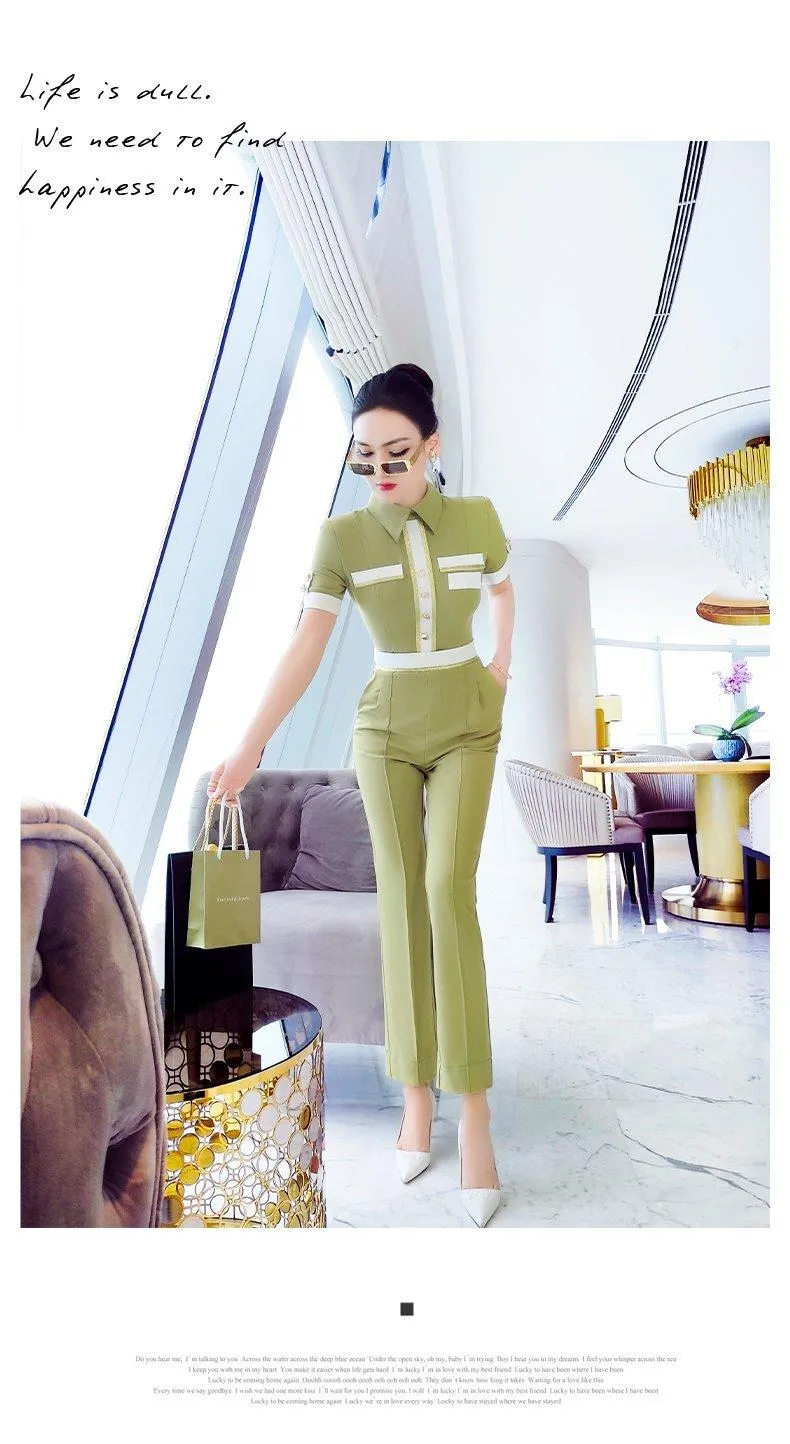 VJE Summer Women's Fashion OL Professional Short Sleeve Pants Jumpsuit - Fortu